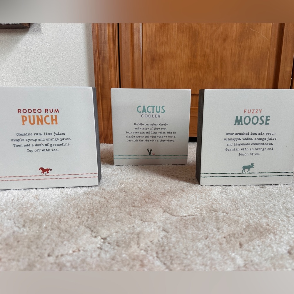 Cocktail Recipe Decor Signs - Orange, Green, Teal -Set of 3
